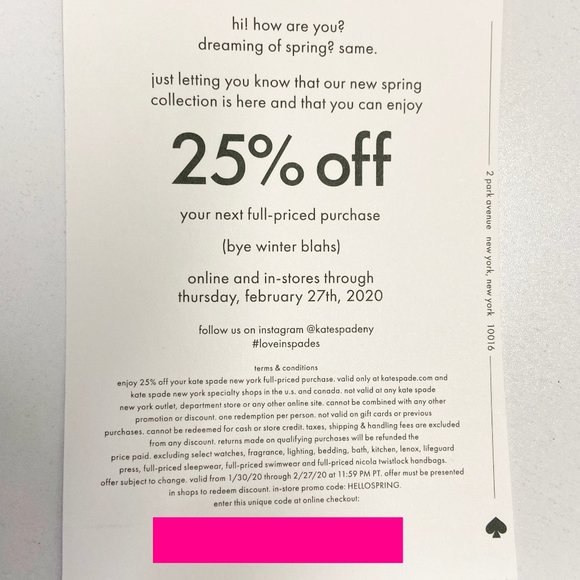 Kate Spade coupon 25% off full-priced purchase - Picture 1 of 2